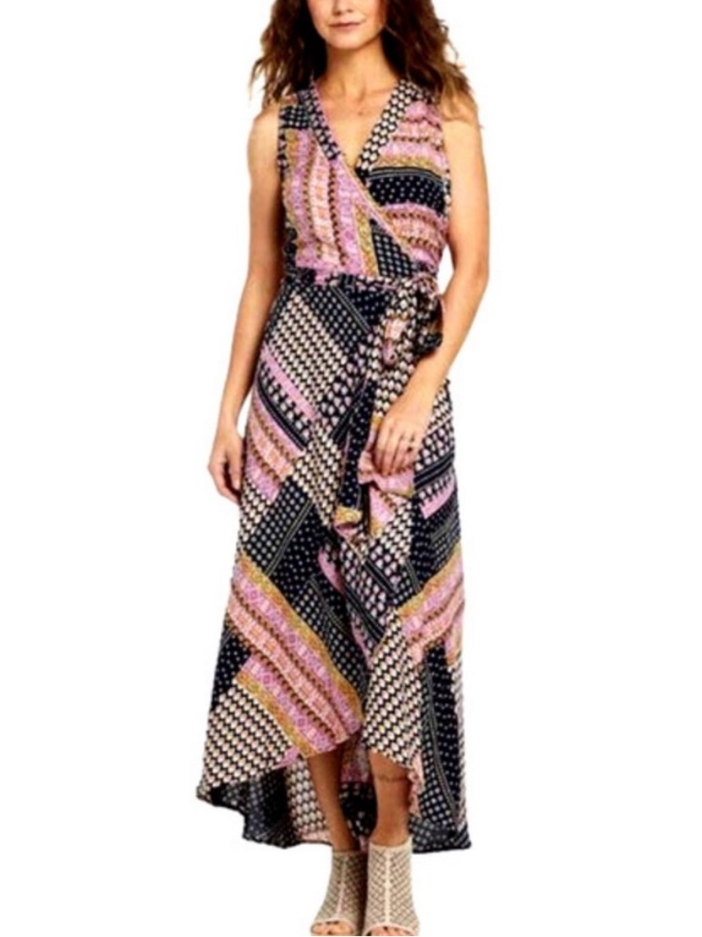 Anthropologie Raga Hadley Wrap Patchwork Print Midi Dress Size S